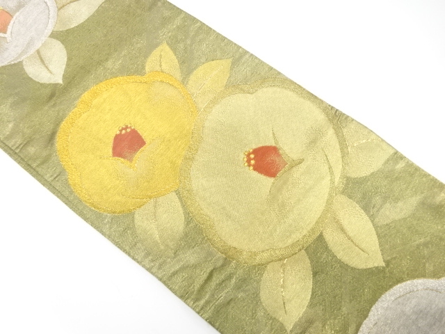 JAPANESE FUKURO OBI / SAGANISHIKI / WOVEN CAMELLIA